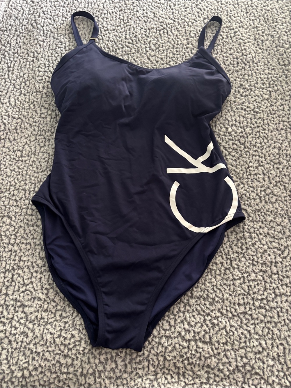 Calvin Klein Dark Blue One-Piece Swimsuit with White Logo Accent